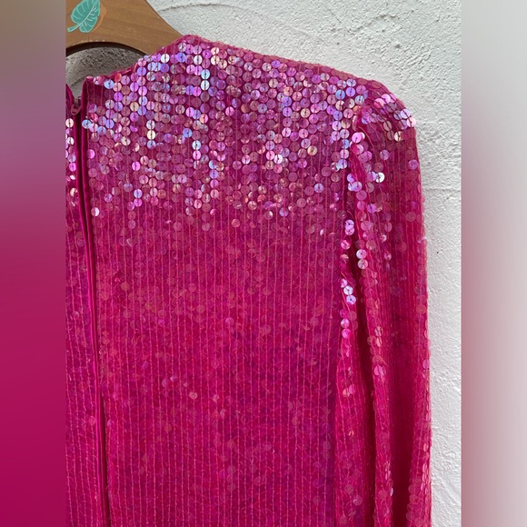 Vintage 80βs SEQUINS Hot Pink Cocktail Dress/ 80βs PINK Sheath Dress Size 6 - Picture 11 of 13